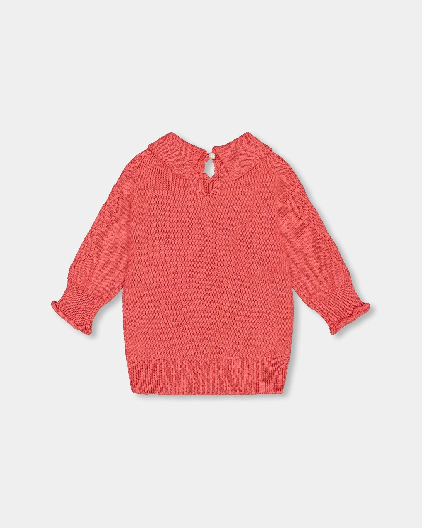 3/4 Knit Sweater With Collar Coral Girls Chunky Knit Sweater