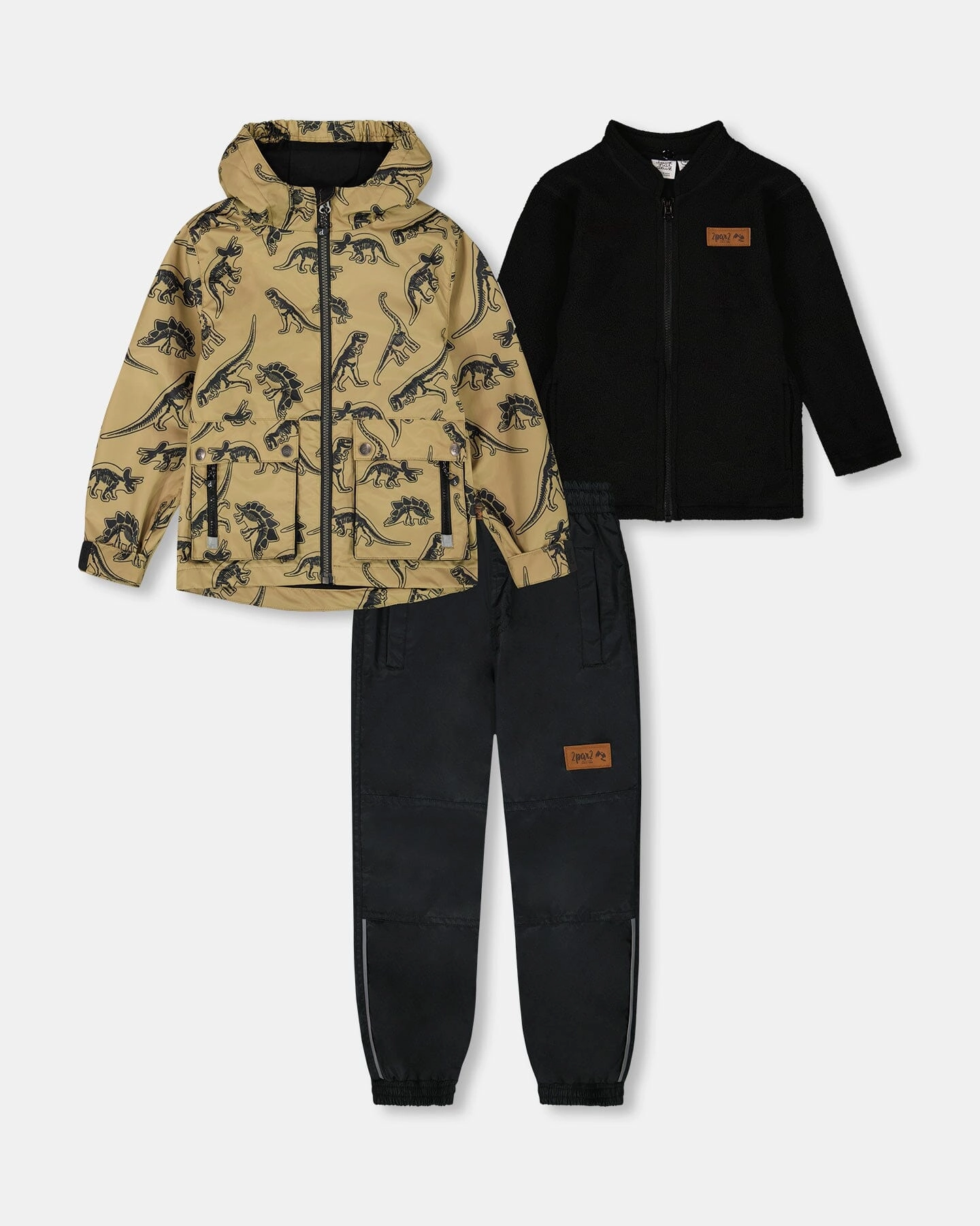 3-In-1 Mid-Season Outerwear Set Black Dinosaur On Beige Background 2-piece outfit boys, toddler matching sets
