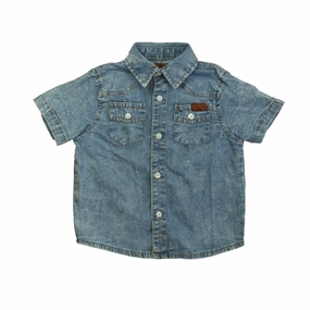 7 for all Mankind Boys Blue Button Down Short Sleeve graphic tees for boys, polo shirts boys