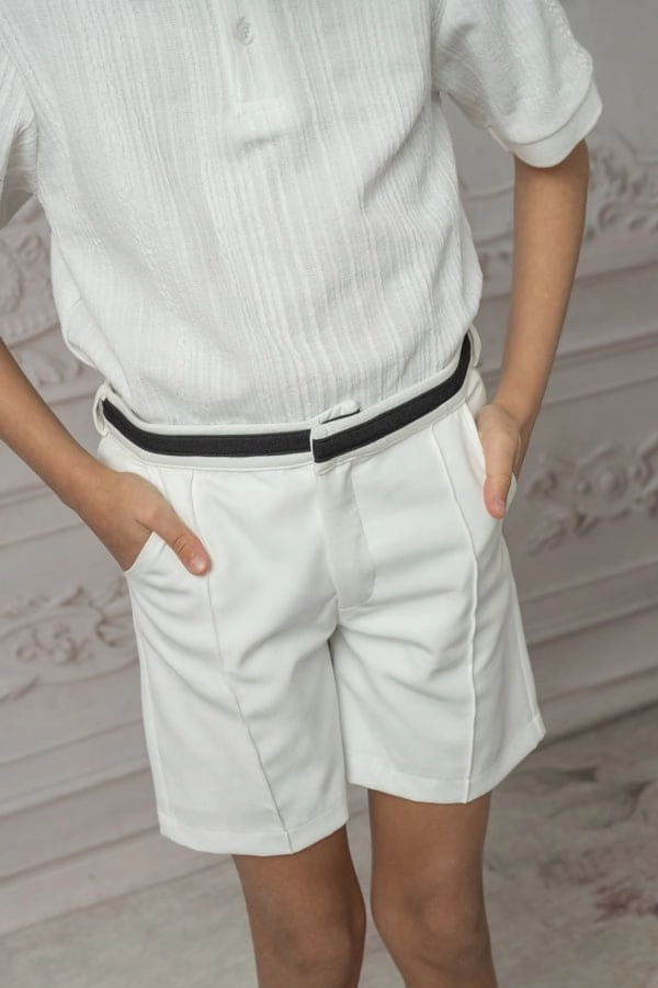 Alex White Shorts With Black Contrast Line Boys Drawstring Athletic Shorts