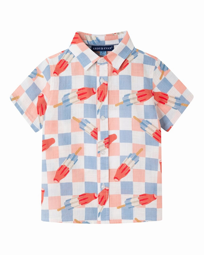 Andy & Evan Crosshatch Checkered Pop Button-Down Shirt ruffle tops girls, long sleeve tees girls