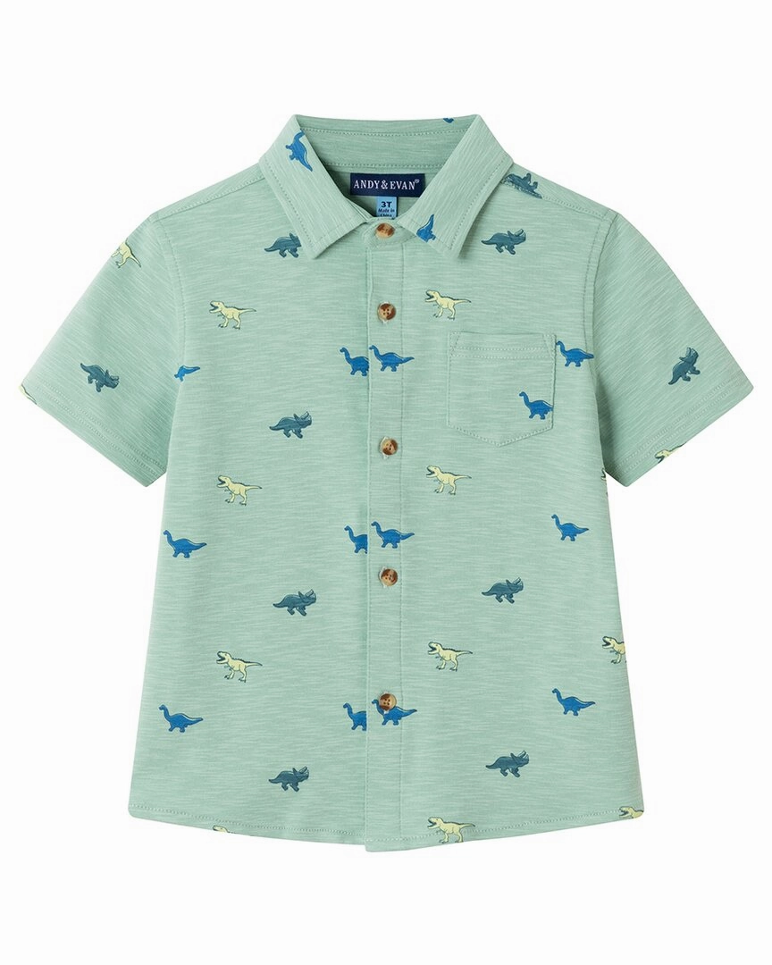 Andy & Evan Dinosaur Print Knit Polo Shirt ruffle tops girls, long sleeve tees girls