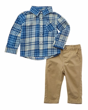 Andy & Evan Plaid Button-Down & Twill Pant Set winter jackets for boys, lightweight puffer boys