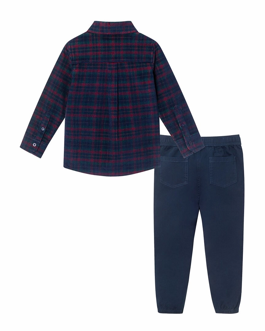 Andy & Evan Plaid Cord Button-Down & Joggers Pant Set Girls Flared Leggings