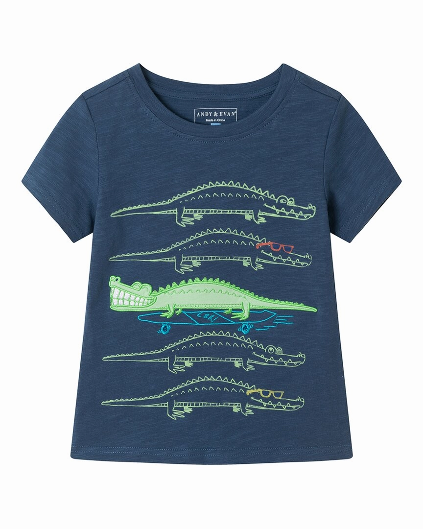 Andy & Evan Slub Croc Applique Graphic T-Shirt ruffle tops girls, long sleeve tees girls