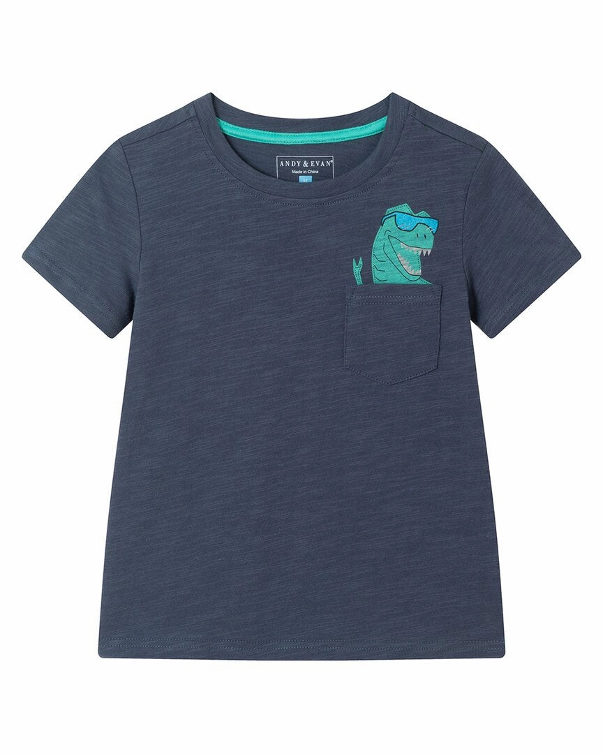 Andy & Evan Slubbed Dino Pocket T-Shirt ruffle tops girls, long sleeve tees girls