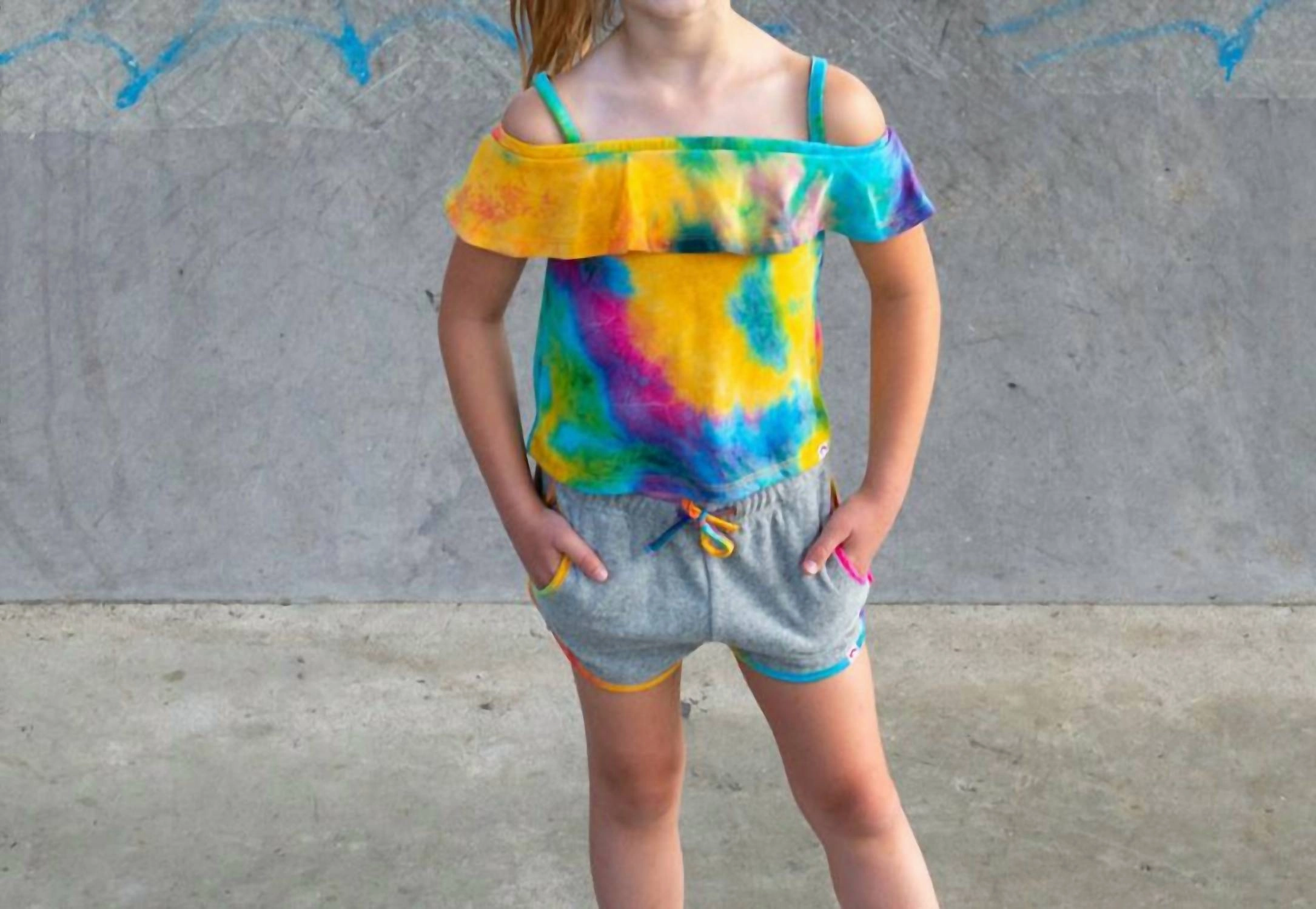 Avila Tank In Happy Tie Dye ruffle tops girls, long sleeve tees girls