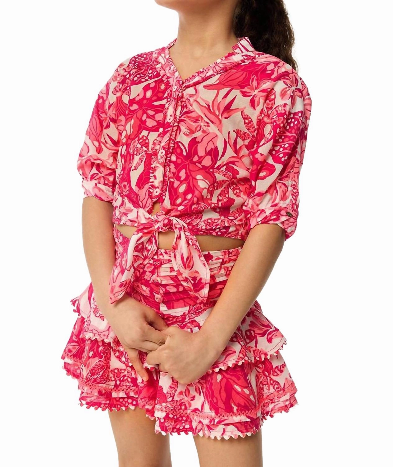 Azia Shirt In Pink Jengel ruffle tops girls, long sleeve tees girls