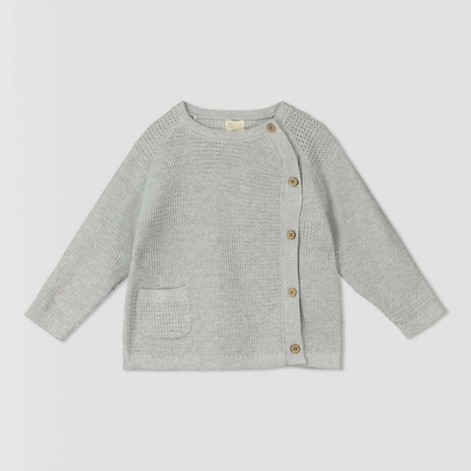Baby Kris Cotton Sweater With Buttons In Gray graphic tees for boys, polo shirts boys
