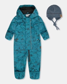 Baby Printed Mid-Season One-Piece Outerwear With Hat Blue And Gray winter jackets for boys, lightweight puffer boys