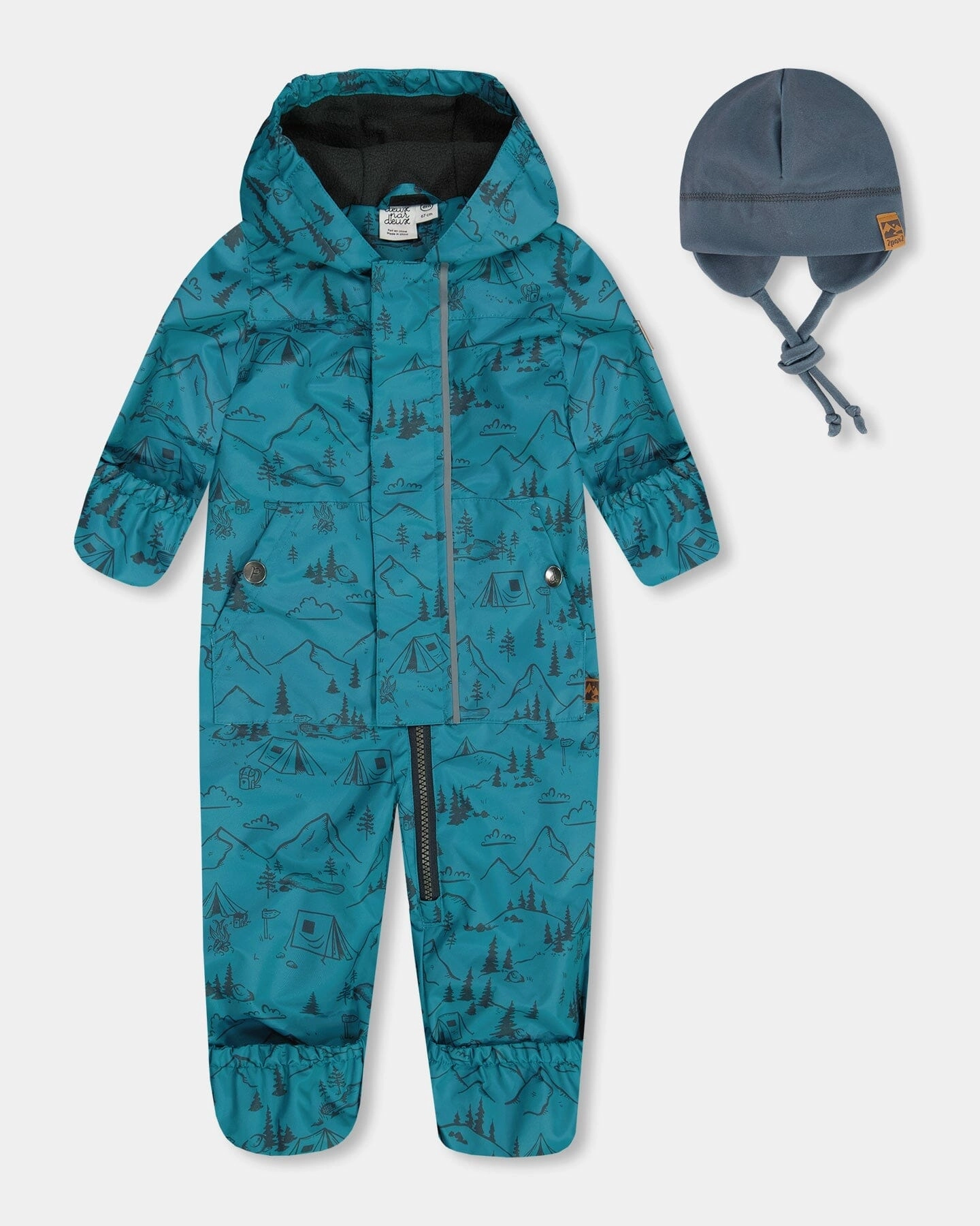 Baby Printed Mid-Season One-Piece Outerwear With Hat Blue And Gray winter jackets for boys, lightweight puffer boys