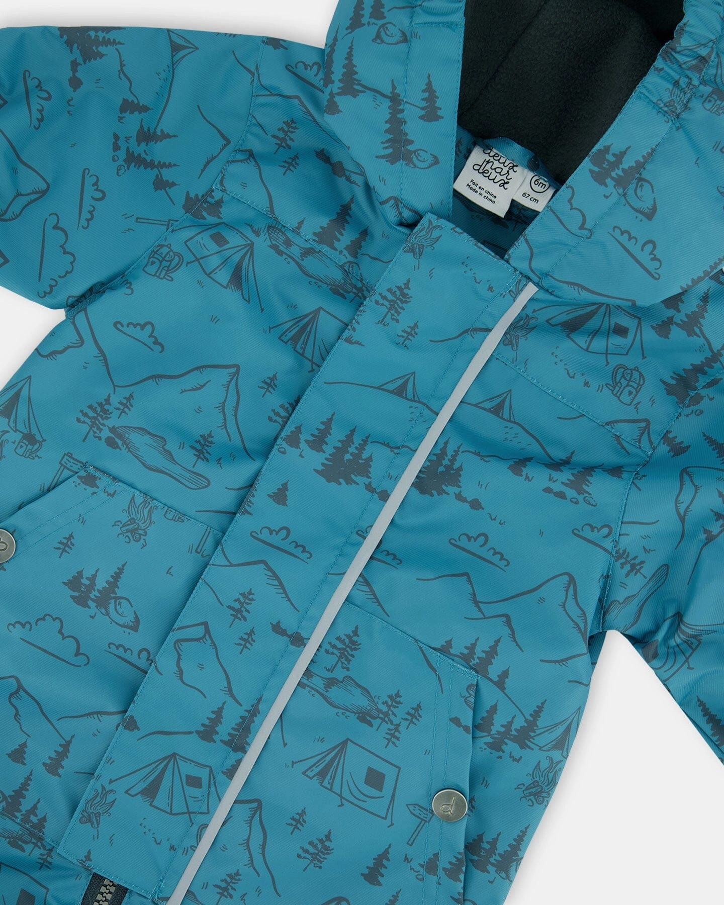 Baby Printed Mid-Season One-Piece Outerwear With Hat Blue And Gray Boys Waterproof Parka