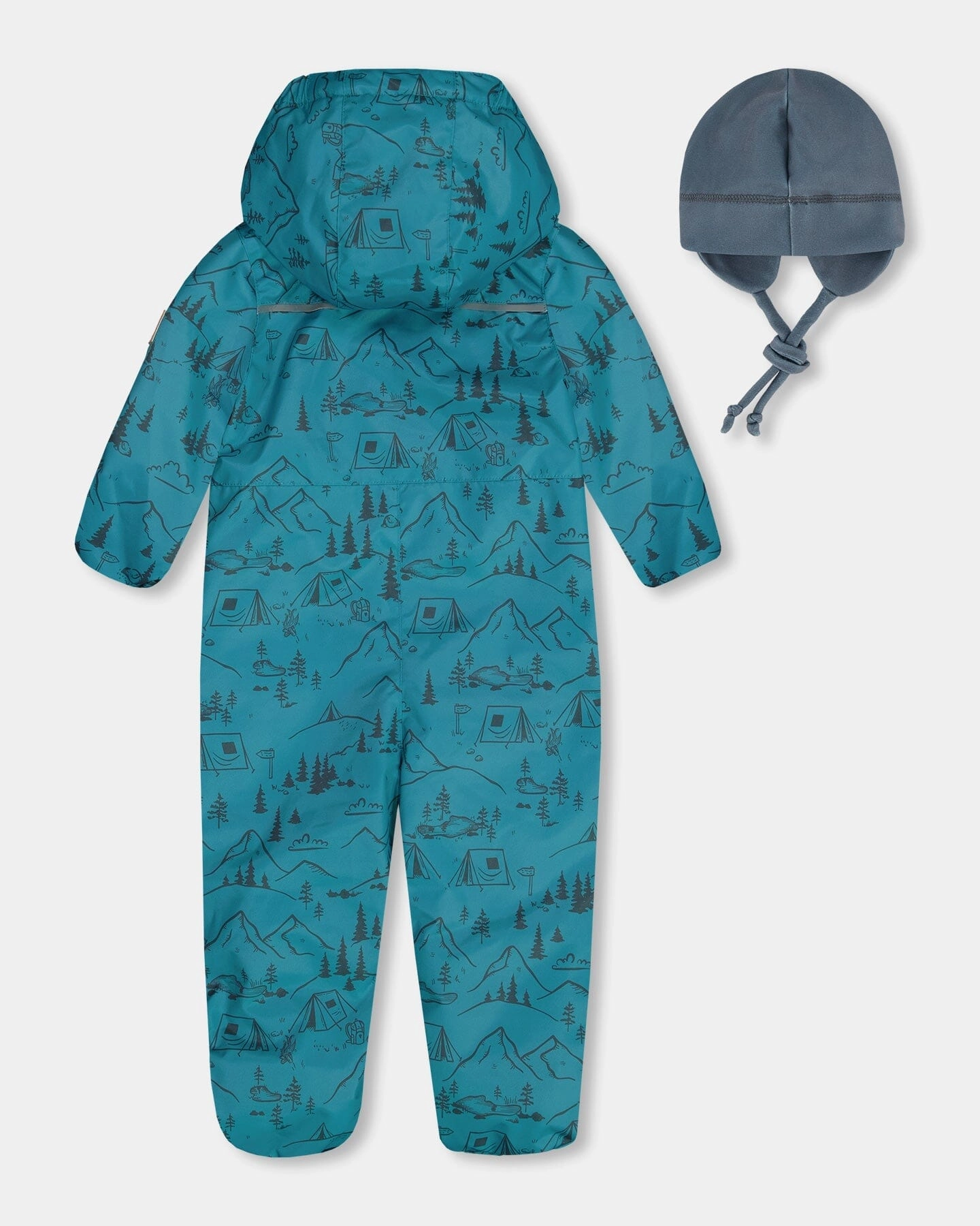 Baby Printed Mid-Season One-Piece Outerwear With Hat Blue And Gray Boys Waterproof Parka