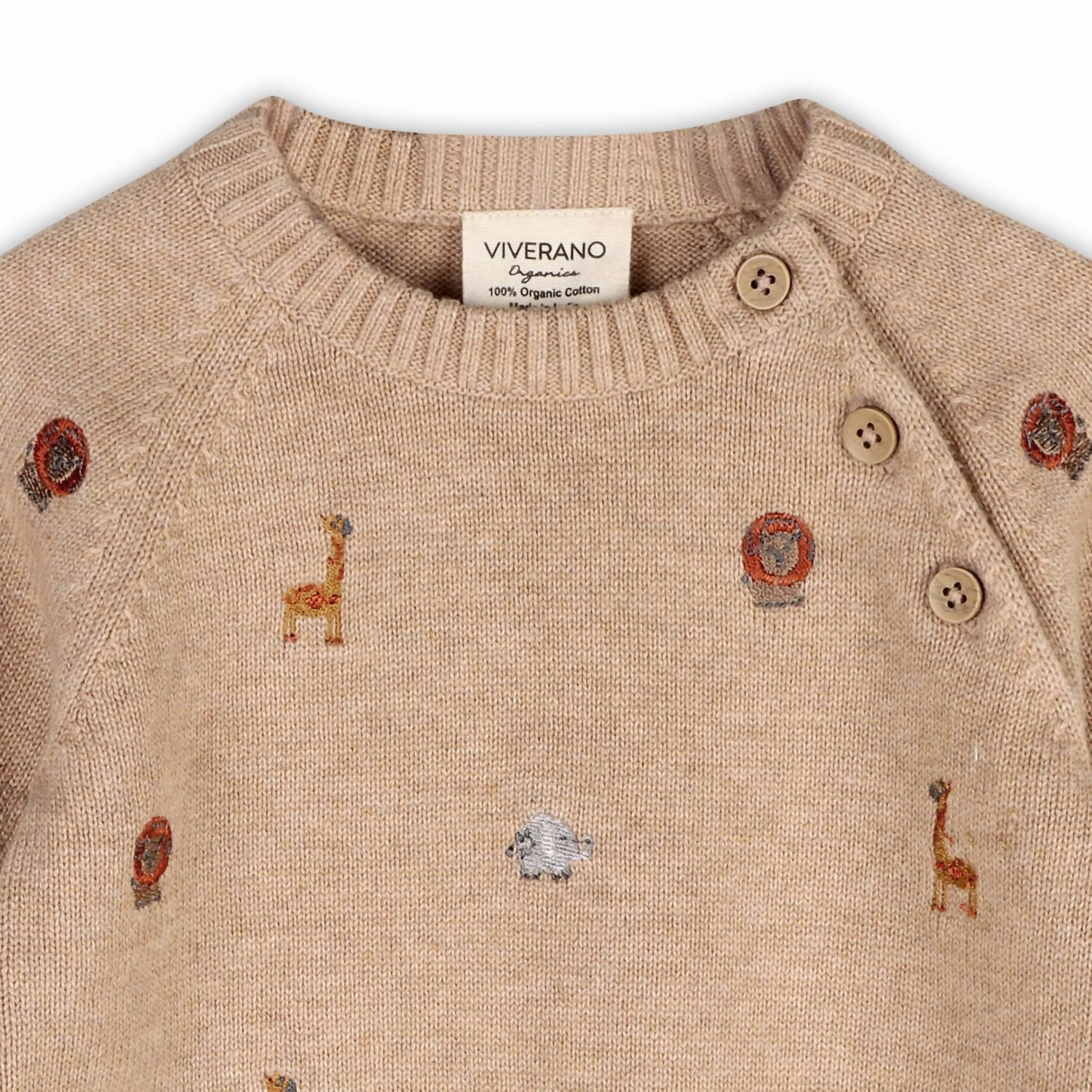 Baby's Mini Safari Animal Embroidered Raglan Pullover In Oat Heather Girls Tunic Top