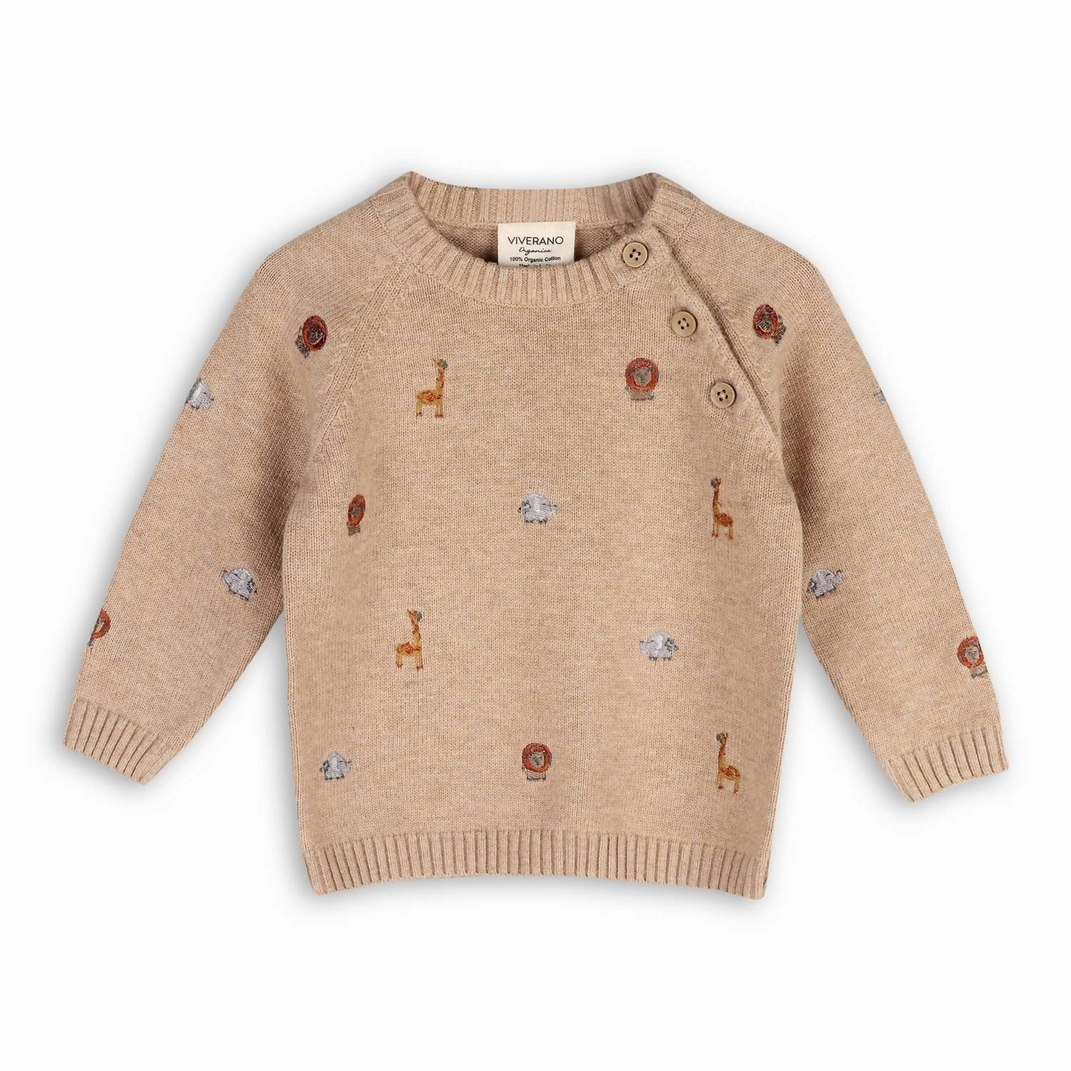 Baby's Mini Safari Animal Embroidered Raglan Pullover In Oat Heather ruffle tops girls, long sleeve tees girls