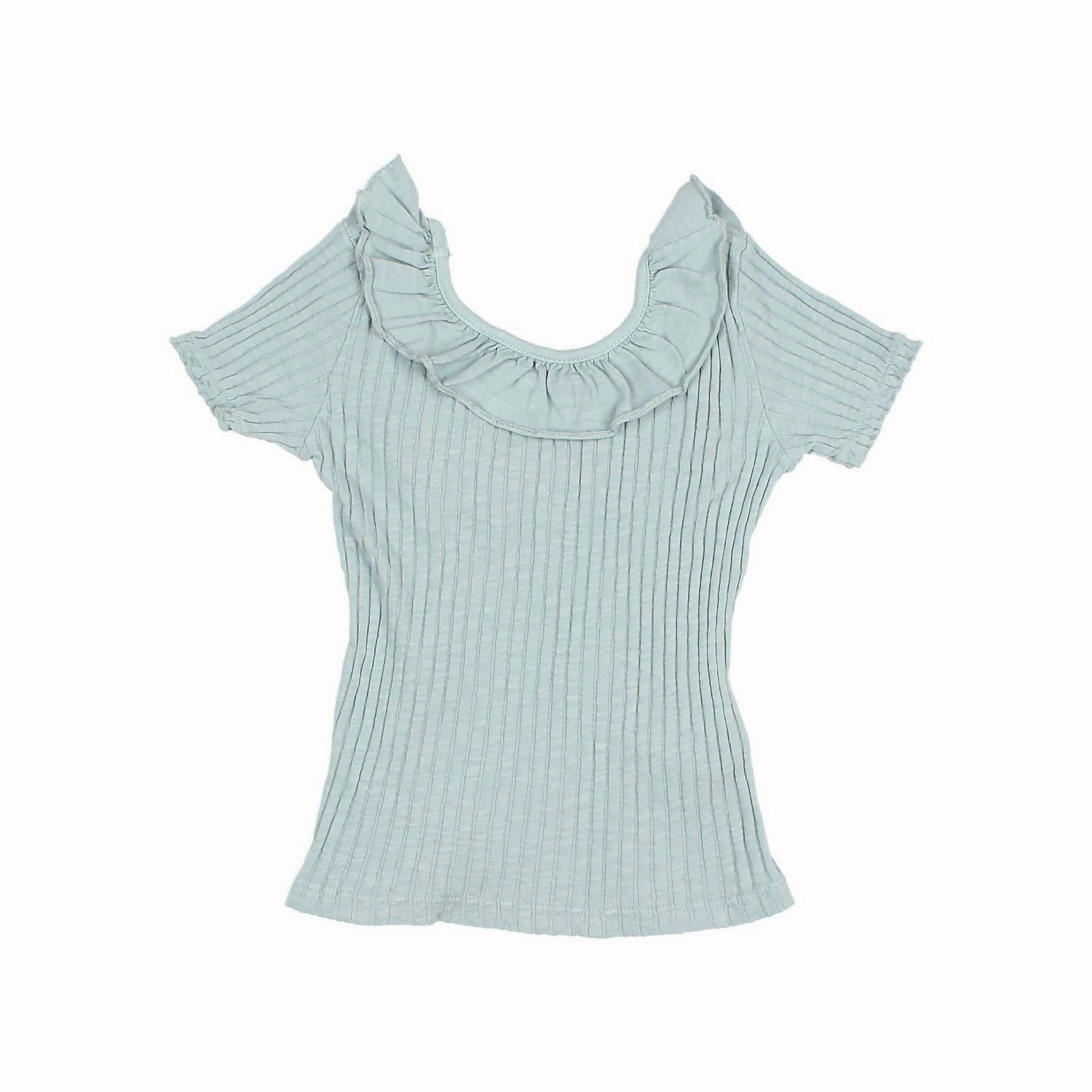 Baby's Rib Collar T-Shirt In Green ruffle tops girls, long sleeve tees girls