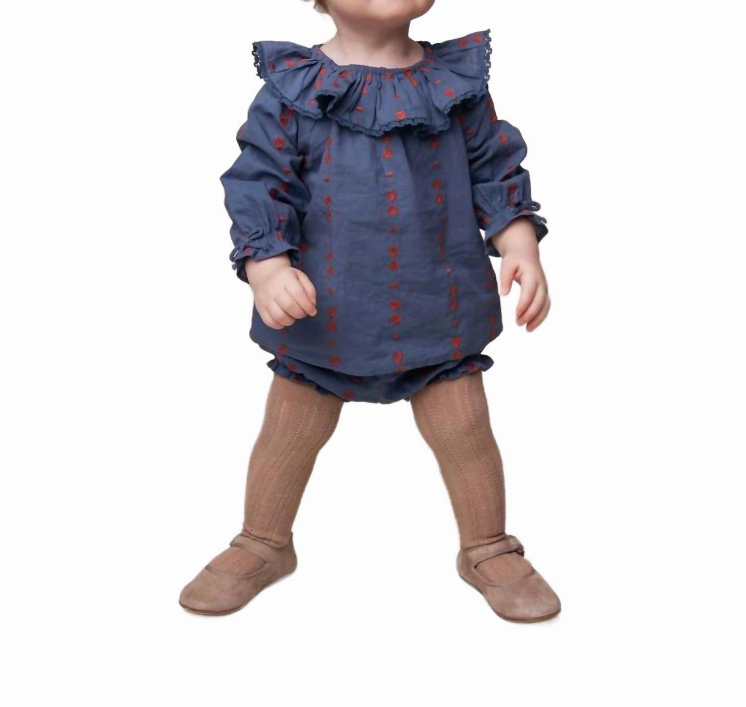 Baby's Tia Heart Blouse In Navy Blue ruffle tops girls, long sleeve tees girls