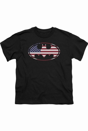Batman American Flag Oval Short Sleeve Youth Tee / T-Shirt graphic tees for boys, polo shirts boys