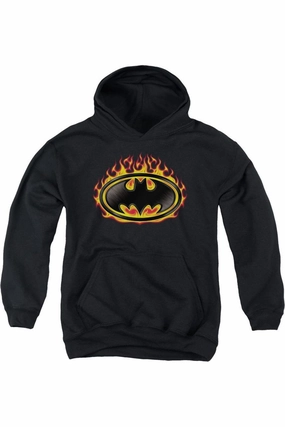Batman Bat Flames Shield Youth Pull Over Hoodie / Hooded Sweatshirt graphic tees for boys, polo shirts boys