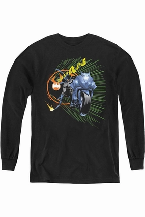 Batman Batcycle Youth Long Sleeve Tee / T-Shirt graphic tees for boys, polo shirts boys
