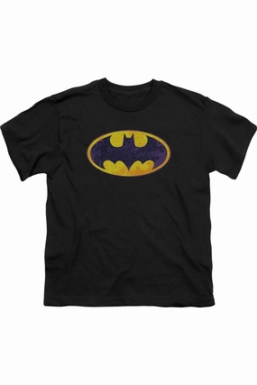 Batman Bm Neon Distress Logo Short Sleeve Youth Tee / T-Shirt graphic tees for boys, polo shirts boys