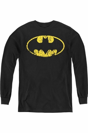 Batman Classic Logo Distressed Youth Long Sleeve Tee / T-Shirt graphic tees for boys, polo shirts boys