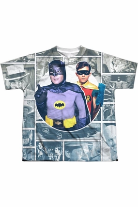 Batman Classic Tv 60s Panels Short Sleeve Youth Poly Crew Tee / T-Shirt graphic tees for boys, polo shirts boys