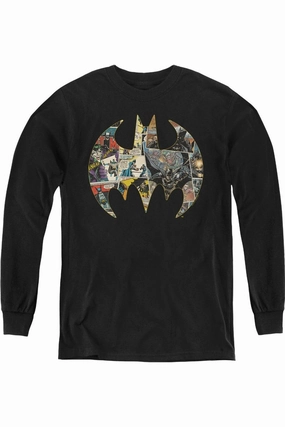 Batman Collage Shield Youth Long Sleeve Sweatshirt graphic tees for boys, polo shirts boys