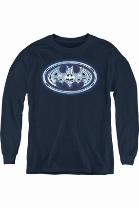 Batman Cyber Bat Shield Youth Long Sleeve Tee / T-Shirt graphic tees for boys, polo shirts boys