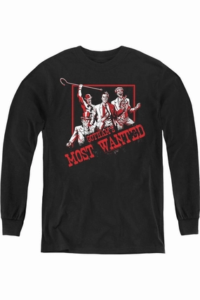 Batman Gothams Most Wanted Youth Long Sleeve Tee / T-Shirt graphic tees for boys, polo shirts boys