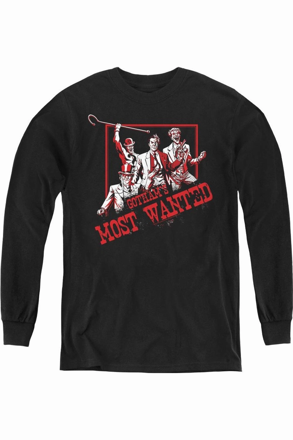 Batman Gothams Most Wanted Youth Long Sleeve Tee / T-Shirt graphic tees for boys, polo shirts boys