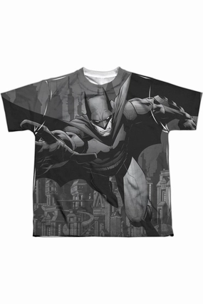 Batman Grey Race Short Sleeve Youth Poly Crew Tee / T-Shirt graphic tees for boys, polo shirts boys