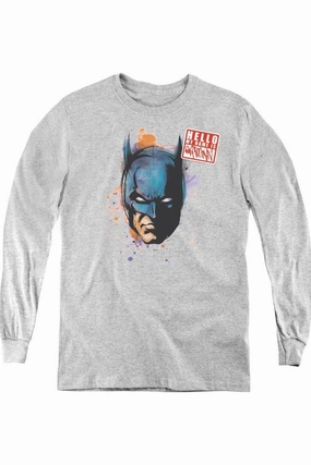 Batman Hello Youth Long Sleeve Tee / T-Shirt graphic tees for boys, polo shirts boys
