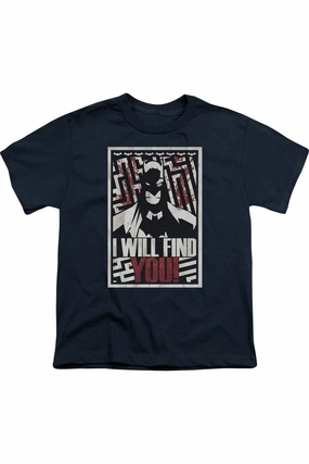 Batman I Will Fnd You Short Sleeve Youth Tee / T-Shirt graphic tees for boys, polo shirts boys