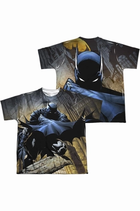 Batman In Shadow (Front/Back Print) Short Sleeve Youth Poly Crew Tee / T-Shirt graphic tees for boys, polo shirts boys