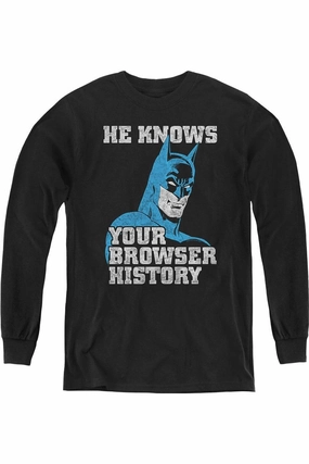 Batman Knows Youth Long Sleeve Tee / T-Shirt graphic tees for boys, polo shirts boys