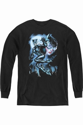 Batman Moonlight Cat Youth Long Sleeve Tee / T-Shirt graphic tees for boys, polo shirts boys