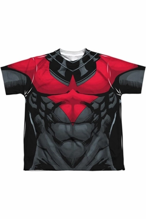 Batman Nightwing Red Uniform Short Sleeve Youth Poly Crew Tee / T-Shirt graphic tees for boys, polo shirts boys
