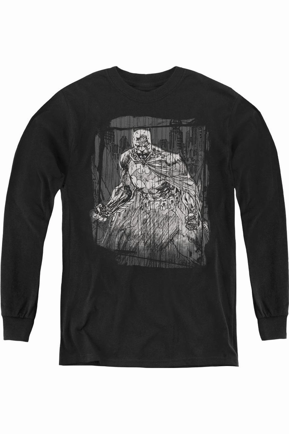 Batman Pencilled Rain Youth Long Sleeve Tee / T-Shirt graphic tees for boys, polo shirts boys