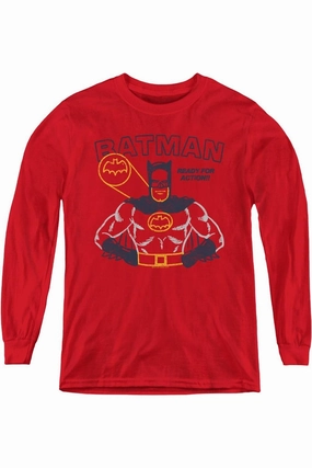 Batman Ready For Action Youth Long Sleeve Tee / T-Shirt graphic tees for boys, polo shirts boys