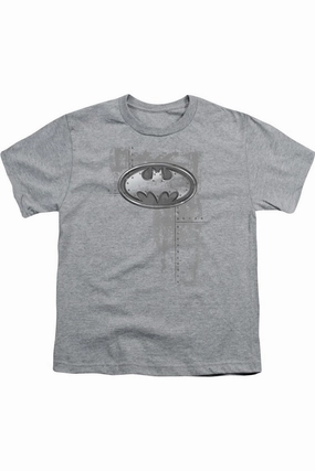 Batman Rivited Metal Logo Short Sleeve Youth Tee / T-Shirt graphic tees for boys, polo shirts boys