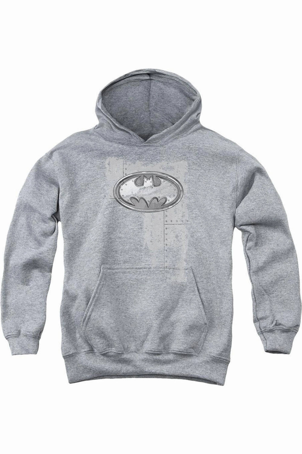 Batman Rivited Metal Logo Youth Pull Over Hoodie / Hooded Sweatshirt graphic tees for boys, polo shirts boys