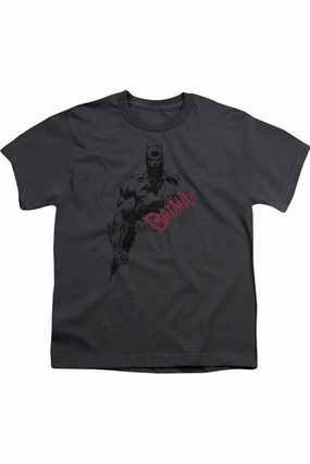 Batman Sketch Bat Red Logo Short Sleeve Youth Tee / T-Shirt graphic tees for boys, polo shirts boys