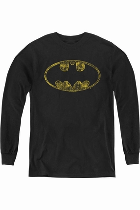 Batman Tattered Logo Youth Long Sleeve Tee / T-Shirt graphic tees for boys, polo shirts boys
