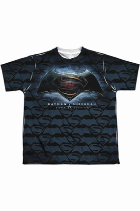 Batman V Superman Logo Pattern Short Sleeve Youth Poly Crew Tee / T-Shirt graphic tees for boys, polo shirts boys