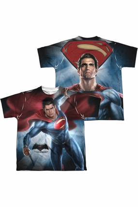 Batman V Superman Superman Light (Front/Back Print) Short Sleeve Youth Poly Crew Tee / T-Shirt graphic tees for boys, polo shirts boys
