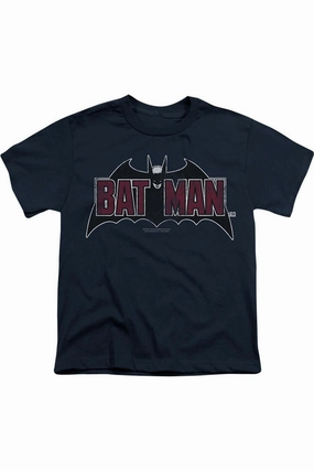 Batman Vintage Bat Logo On Navy Short Sleeve Youth Tee / T-Shirt graphic tees for boys, polo shirts boys