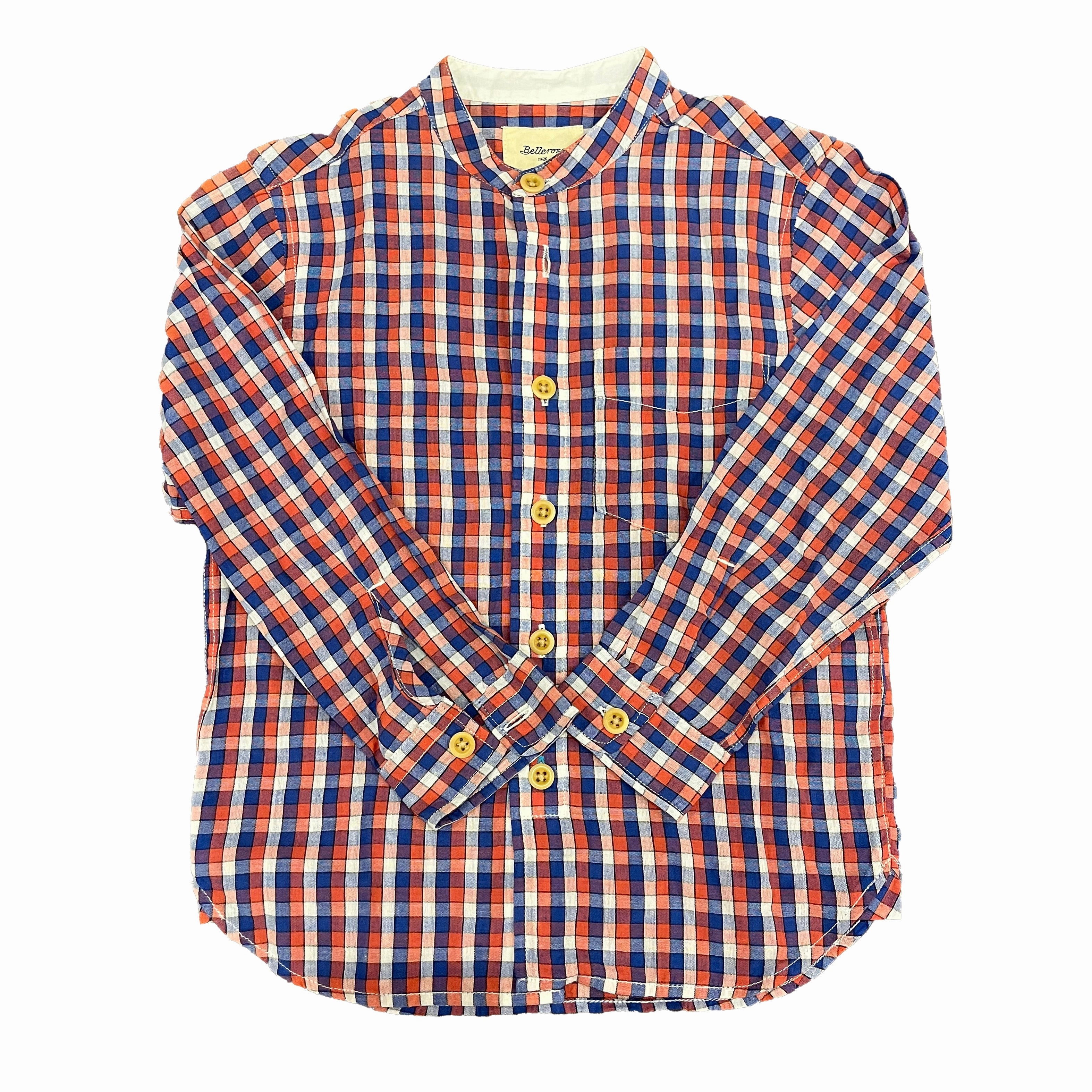 Bellerose Boys Red | Blue Check Button Down Long Sleeve Boys Henley T Shirt