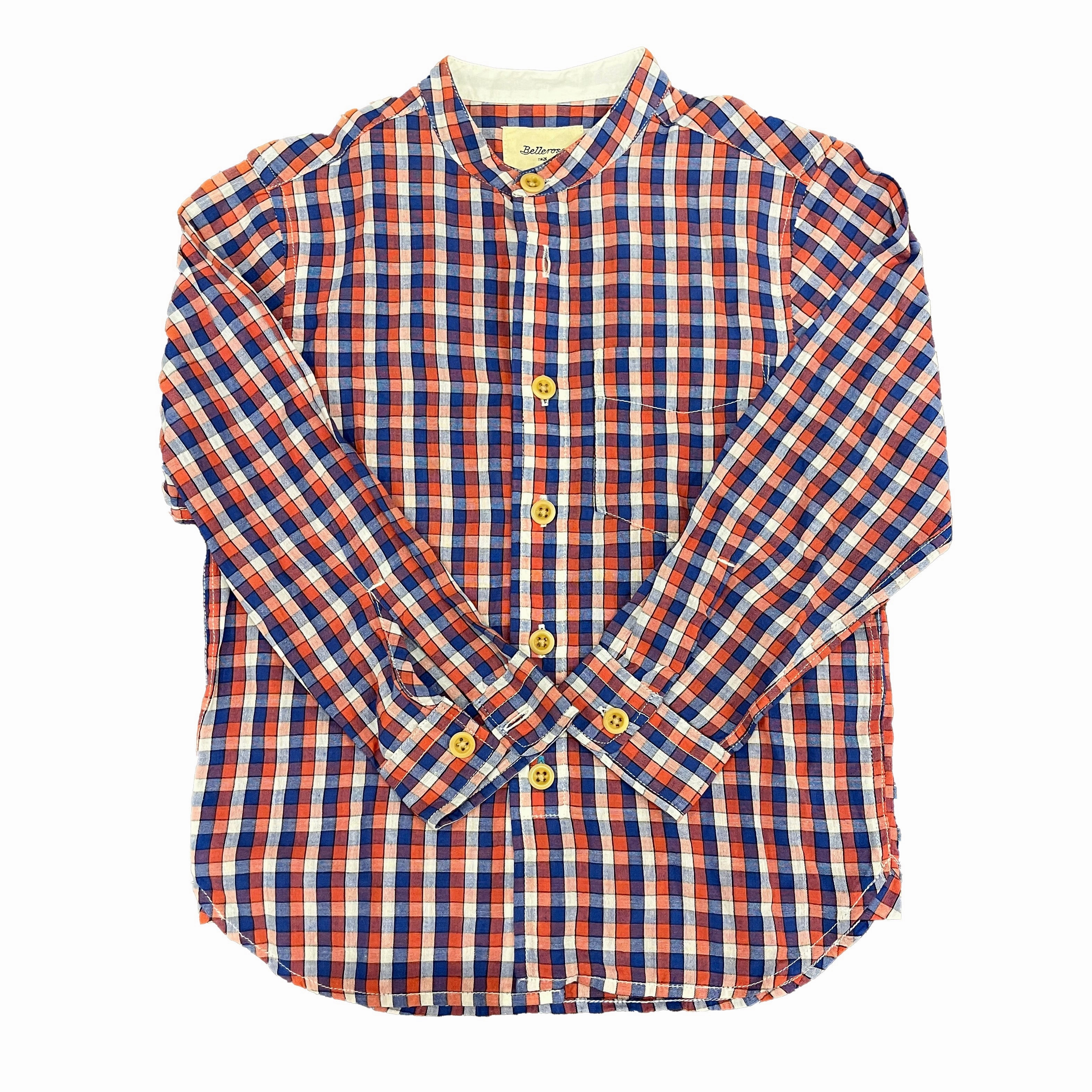 Bellerose Boys Red | Blue Check Button Down Long Sleeve graphic tees for boys, polo shirts boys