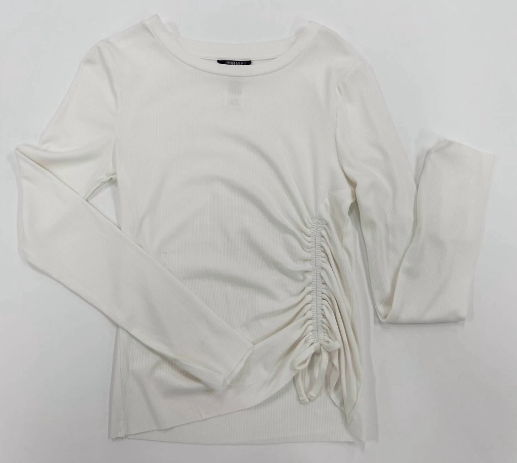 Big Girl's Long Sleeve Cinched Top In Off White Girls Tunic Top